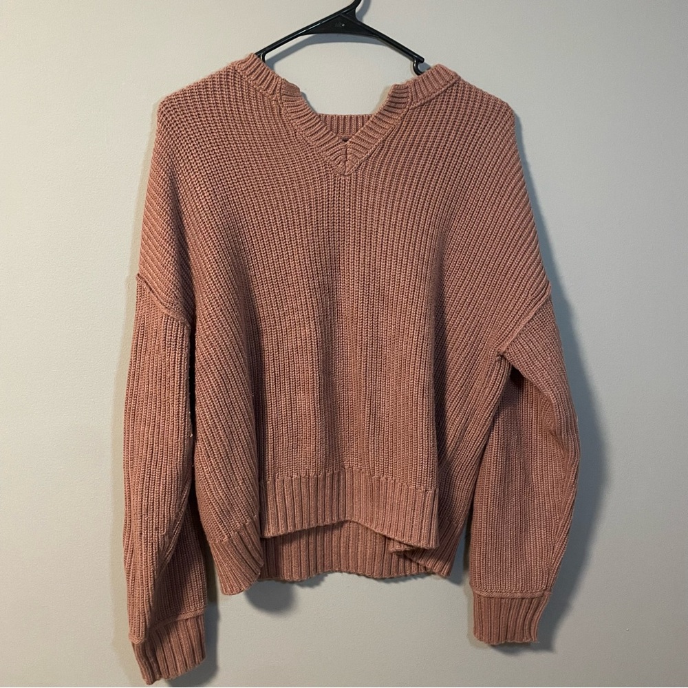 Lucky Brand Notch V-Neck Sweater Burlwood Women’s XS Oversized Knit Cozy Warm - Picture 1 of 7